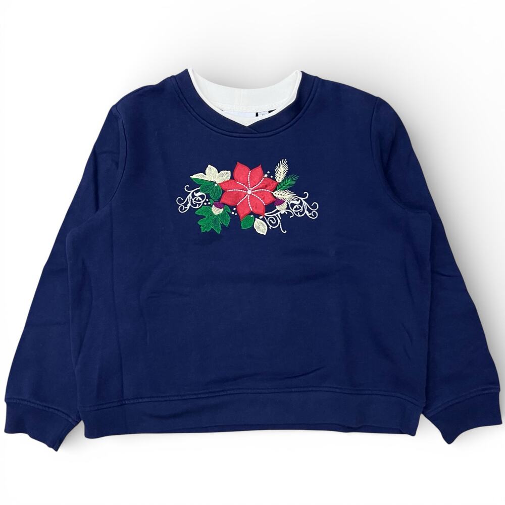 Vintage Holiday Grannycore Christmas Double Collar Crewneck Sweatshirt Embroider